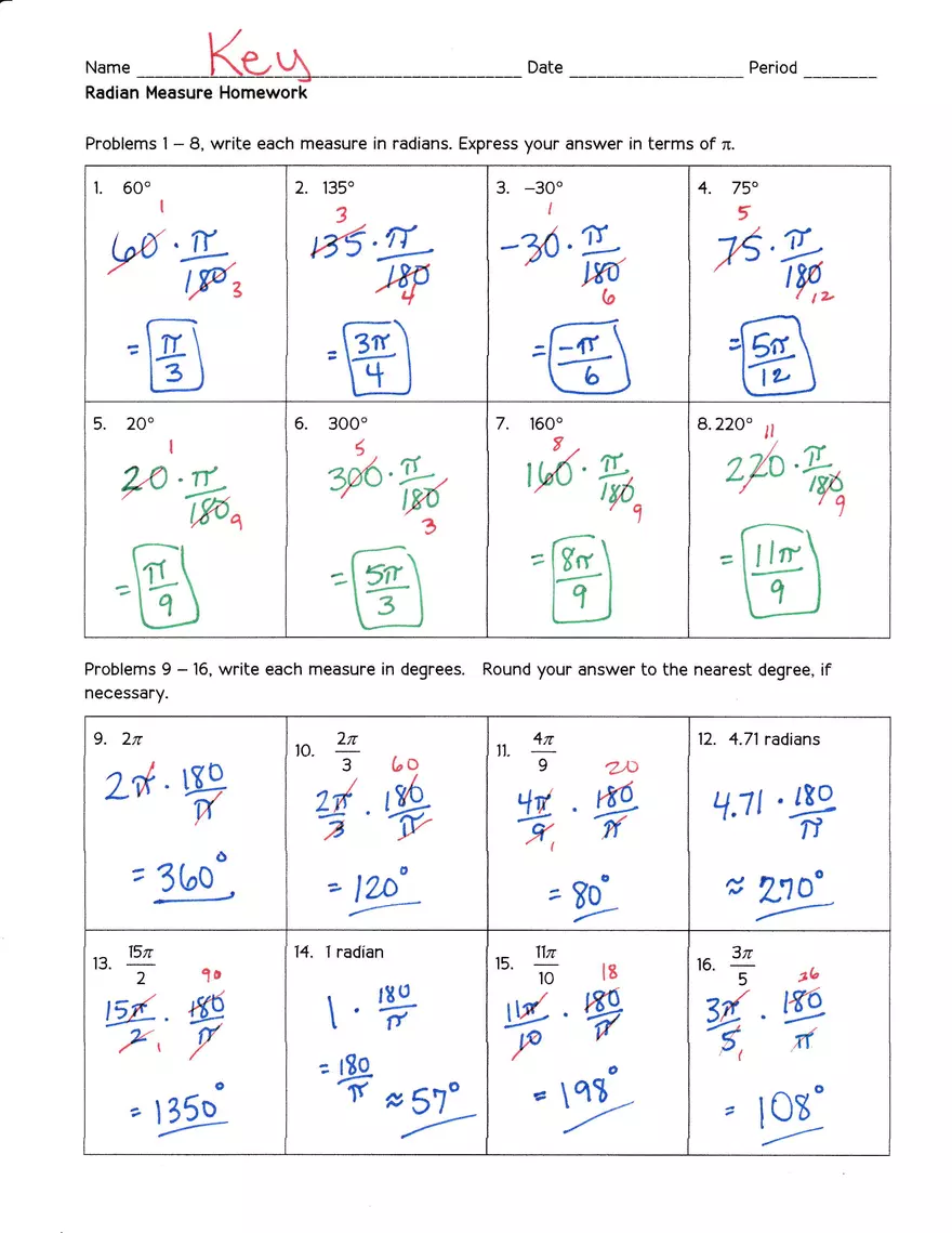 Radian Measure Assignment Answers - Page 1