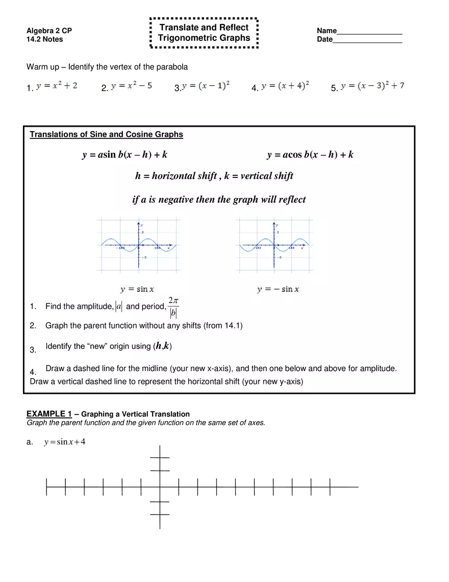 Math Translsate and Reflect Trigonometric Graphs - Page 1