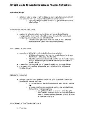SNC2D - Academic Science Physics Refractions