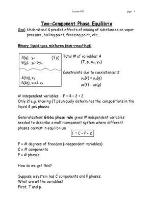 Lecture 20: Two-Component Phase Equilibria