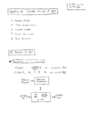 Lecture 8: Cluster Model of QC