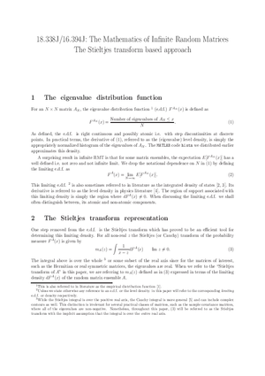 The Stieltjes Transform Based Approach