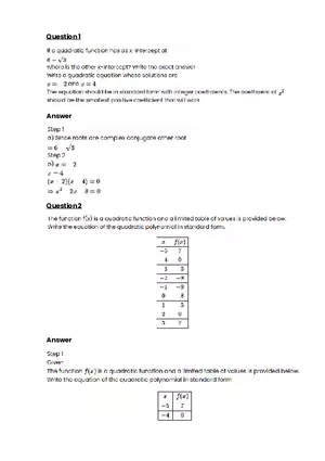 Quadratic function and equation #7 - Questions and Answers