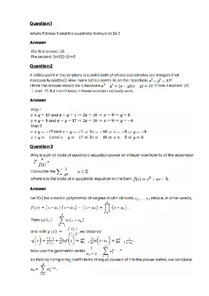 Quadratic function and equation #15 - Questions and Answers
