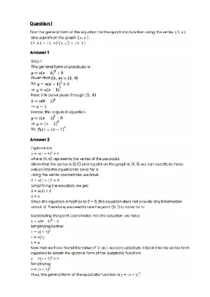 Quadratic function and equation #8 - Questions and Answers