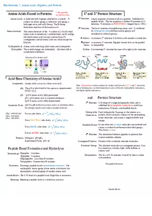Biochemistry 1 Amino Acids, Peptides, and Proteins