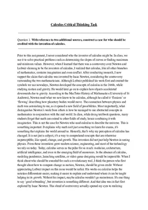 Calculus Critical Thinking Task