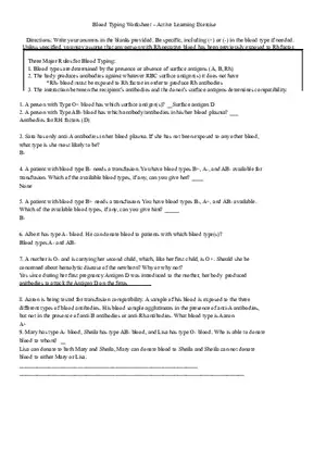 Blood Typing Worksheet – Active Learning Exercise