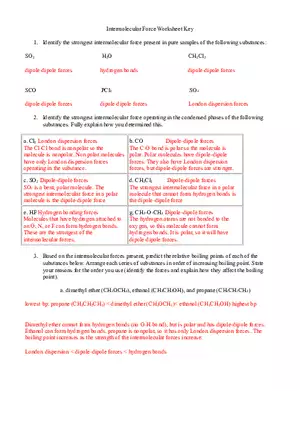 Intermolecular Force Key