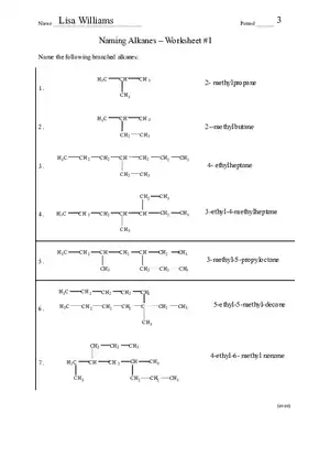 Naming Alkanes – Worksheet #1