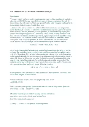 Determination of Acetic Acid Concentration in Vinegar