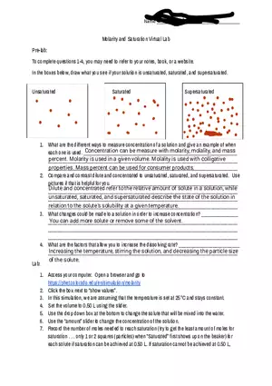 Molarity & Saturation Virtual Lab