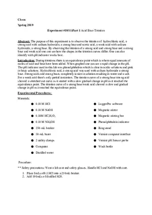 Experiment #10-11 Part 1 Acid Base Titration