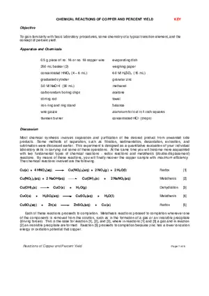Chemical Reactions of Copper and Percent Yield