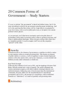 20 Common Forms of Governmen