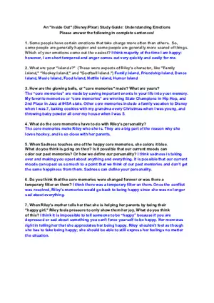Inside Out Movie Questions
