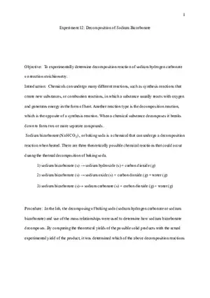 Decomposition of Sodium Bicarbonate