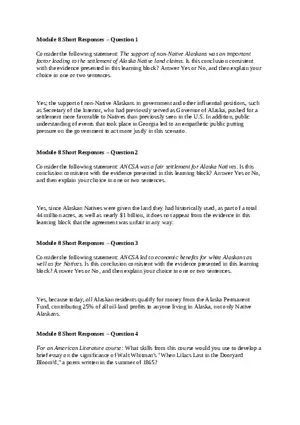 History Module 8 Short Responses