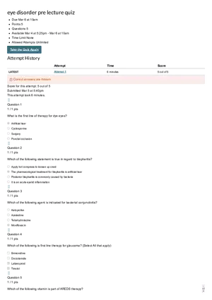 Eye Disorder Pre Lecture Quiz