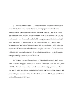 The Most Dangerous Game, Suspense and Theme Paragraphs