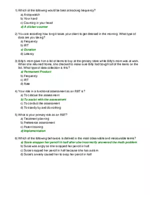 RBT Exam Answer Key