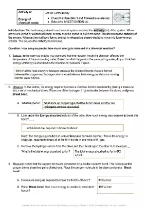 Gizmo Answers: Reaction Energy