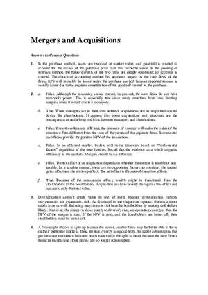 Mergers and Acquisitions Solutions Manual