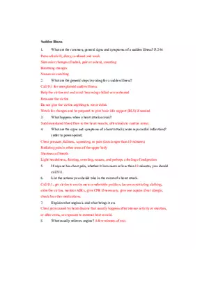 Sudden Illness Study Guide Answer Key