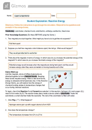Reaction Energy - Student Exploration
