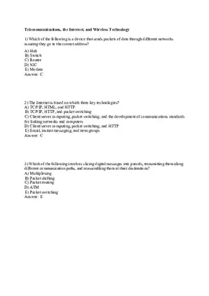 Telecommunications, the Internet, and Wireless Technology Answer Key