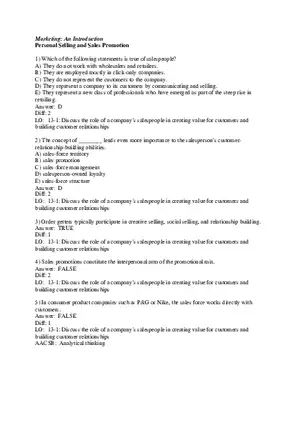 Personal Selling and Sales Promotion (Answer Key)