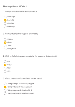 Photosynthesis MCQs 1