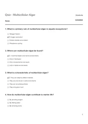 Quiz  - Multicellular Algae