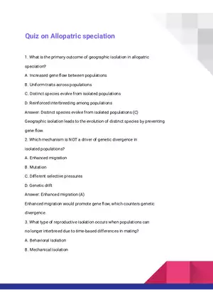 Quiz on Allopatric Speciation