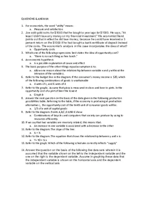 For Economists, the Word “Utility” Means Questions and Answers