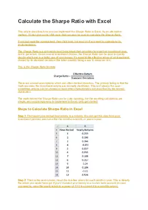 Calculation of Sharpe Ratio with Excel