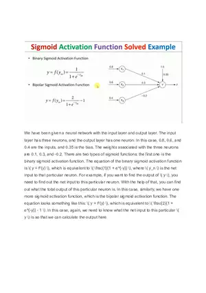 Sigmoid Activation Function Solved Example