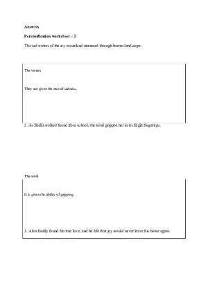 Personification Worksheet 2 - Answer Key