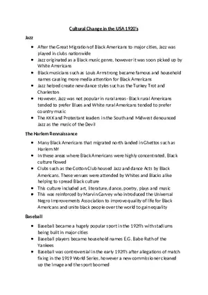 Cultural Change in the USA 1920’s