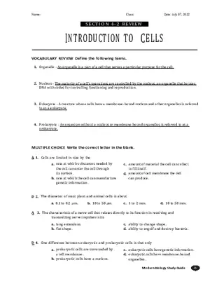 Introduction to Cells Section 4-2