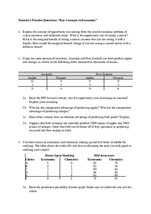 Tutorial 2 Practice Questions Key Concepts in Economics