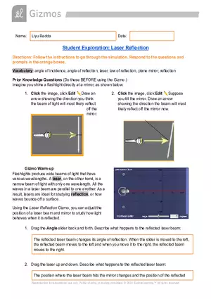 Laser Reflection - Gizmo Student Exploration