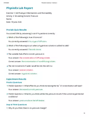 PhysioEx Lab Report: Exercise 1, Activity 3 - Simulating Osmotic Pressure