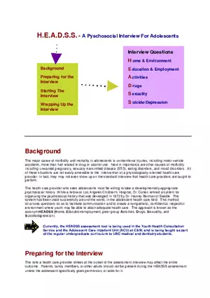 A Pyschosocial Interview For Adolescents