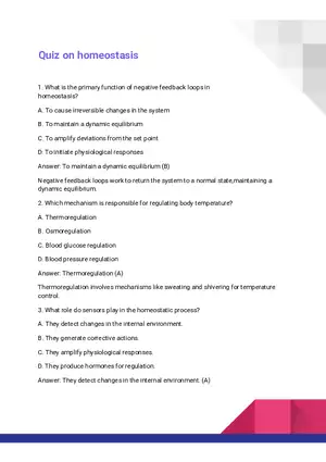 Quiz on Homeostasis