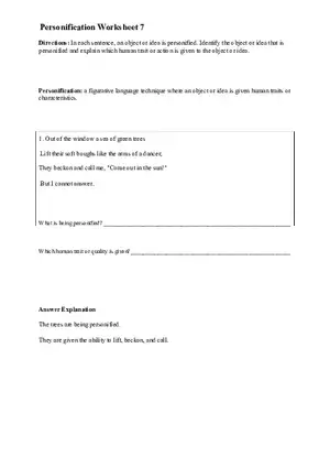 Personification Worksheet 7