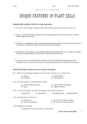 Unique Features of Plant Cells Section 4-4