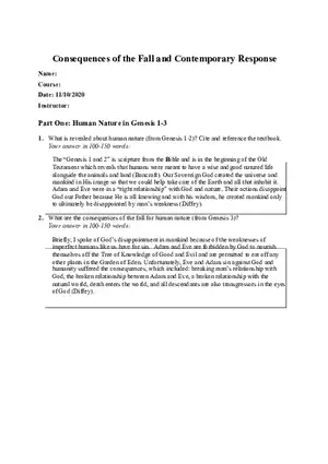 Consequences of the Fall and Contemporary Response