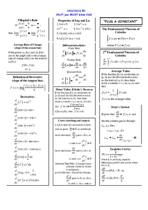 Calculus BC Stuff You Must Know Cold