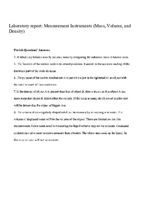 Laboratory Report Measurement Instruments (Mass, Volume, and Density)